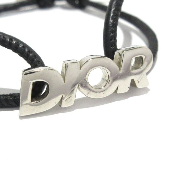 Auth DIOR/ChristianDior ITALIC Bracelet Silver Black Calf Leather Bracelet - Picture 3 of 6